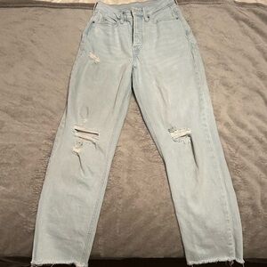 Straight Leg Distressed Jeans W/ Button Fly